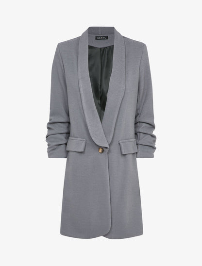 Manteau long à manches froncées - Gris - 1