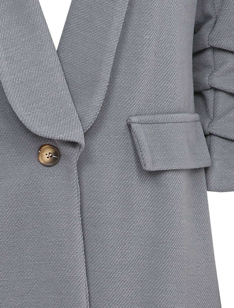 Manteau long à manches froncées - Gris - 3