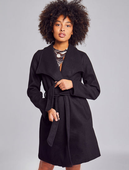 Manteau long droit avec ceinture - Noir - 3
