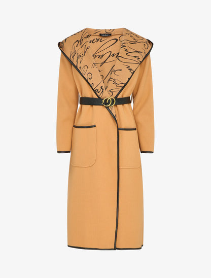 Manteau long à capuche et doublure à messages - Camel - 1