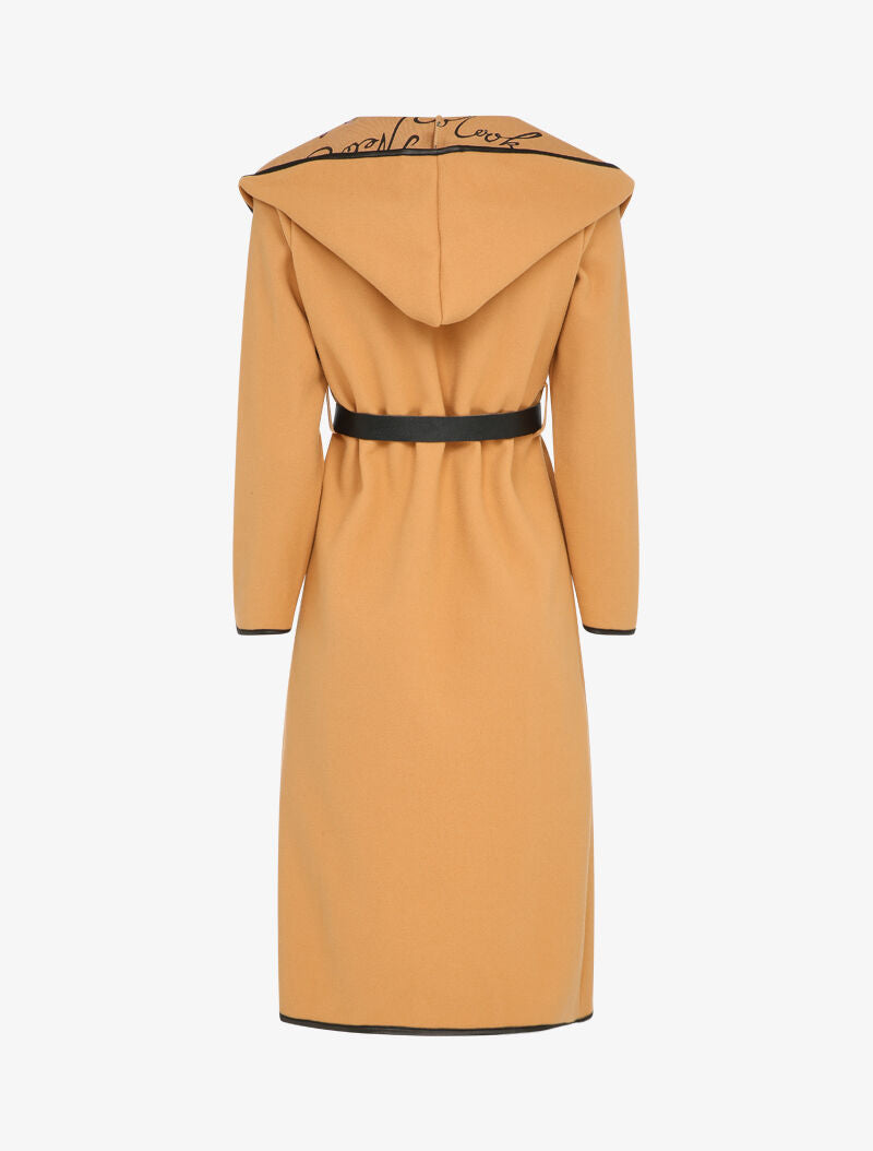 Manteau long à capuche et doublure à messages - Camel - 2