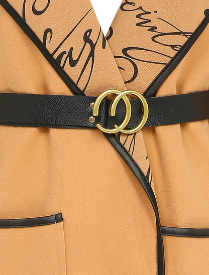 Manteau long à capuche et doublure à messages - Camel - 3