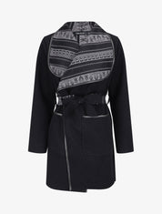 Manteau à col châle imprimé aztèques - Noir - 1