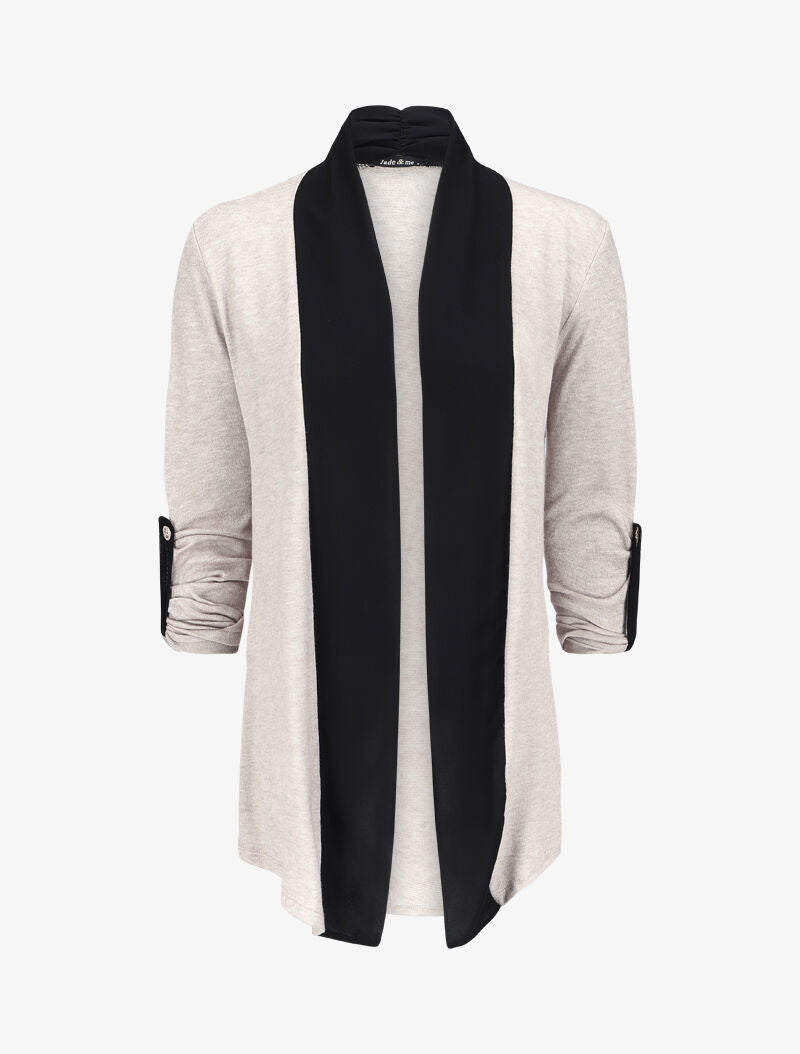 Gilet long à encolure en voile - Beige - 1
