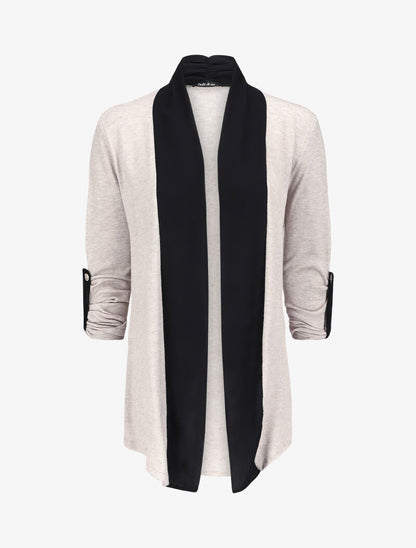 Gilet long à encolure en voile - Beige - 1