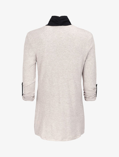 Gilet long à encolure en voile - Beige - 2