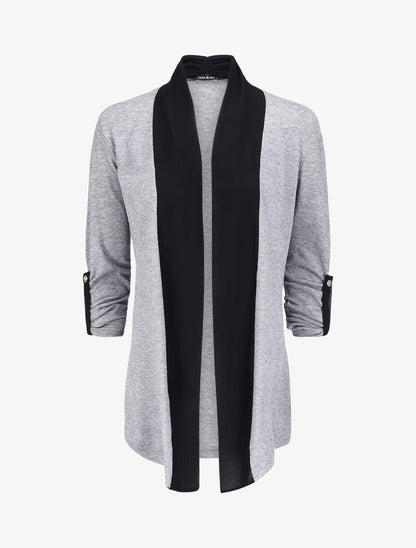 Gilet long à encolure en voile - Gris chiné - 1