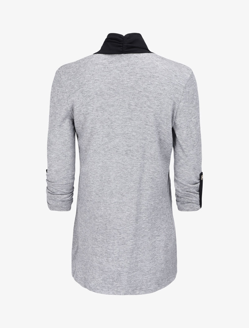 Gilet long à encolure en voile - Gris chiné - 2