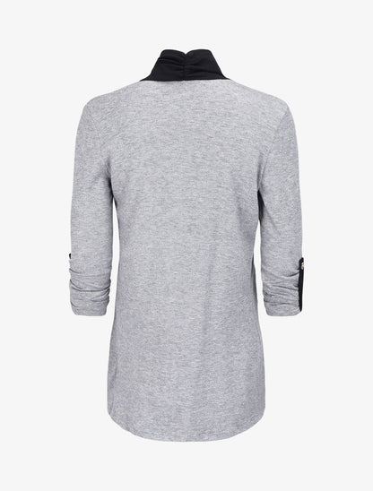 Gilet long à encolure en voile - Gris chiné - 2