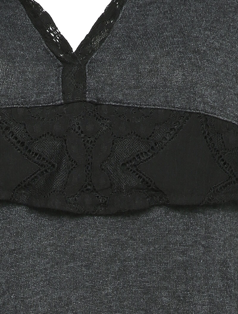 Pull fin à capuche et rabat décoratif en dentelle - Anthracite - 3