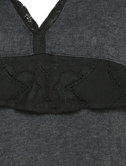 Pull fin à capuche et rabat décoratif en dentelle - Anthracite - 3