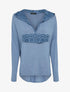 Pull fin à capuche et rabat décoratif en dentelle - Bleu clair - 1