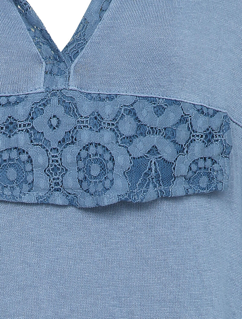 Pull fin à capuche et rabat décoratif en dentelle - Bleu clair - 3