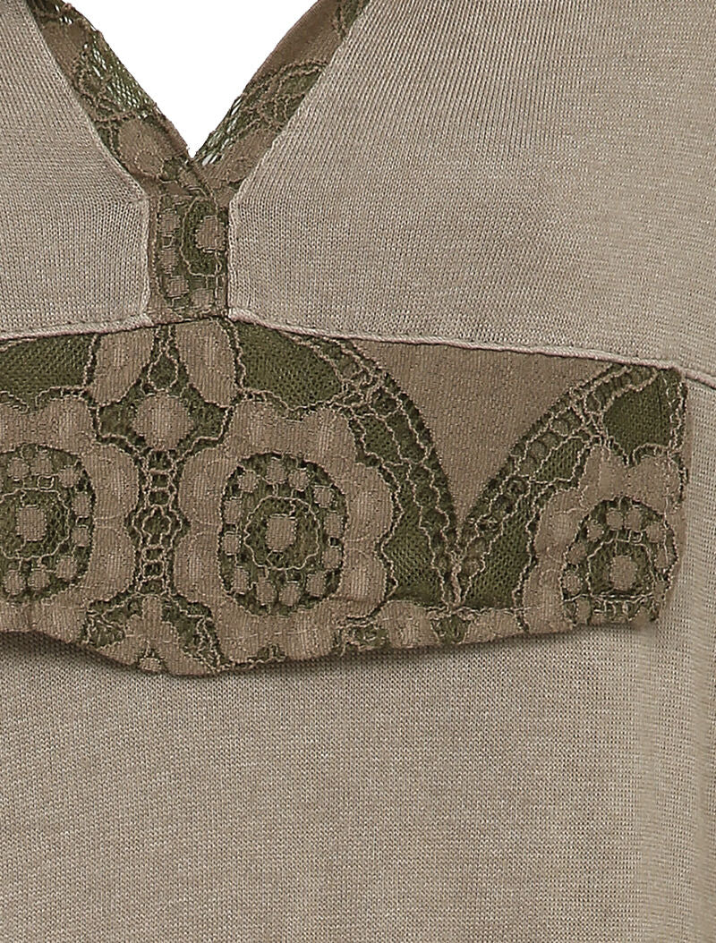 Pull fin à capuche et rabat décoratif en dentelle - Taupe - 3