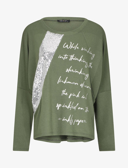 Sweat à message et sequins - Kaki - 1