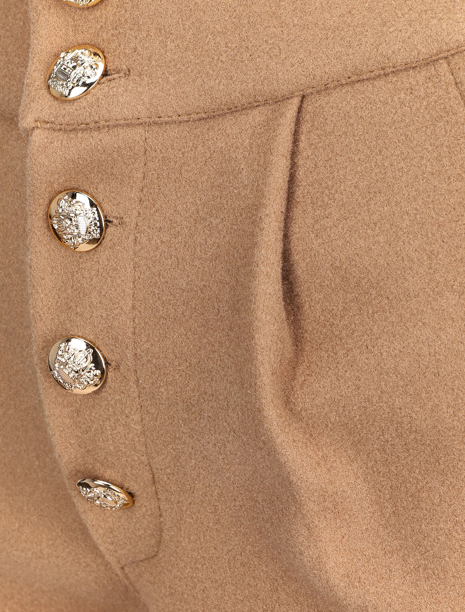 Mini short taille haute à boutons dorés - Camel - 3