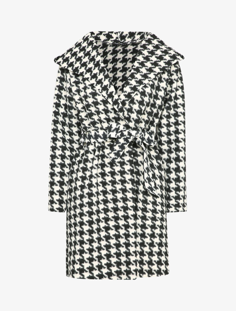 Manteau à capuche imprimé pied de coq - Noir/blanc - 1