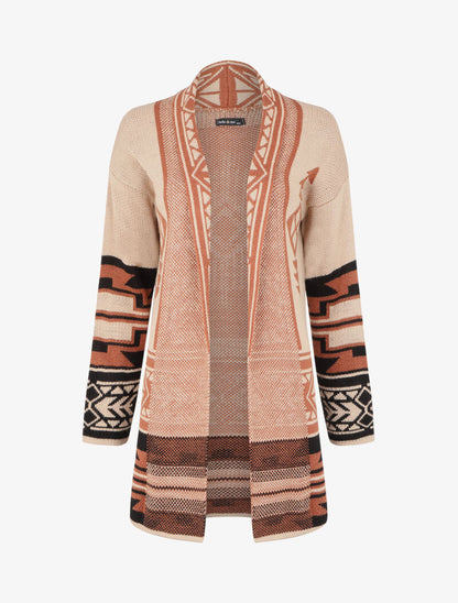 Gilet long à motif aztèque - Camel - 1