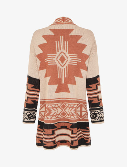 Gilet long à motif aztèque - Camel - 2