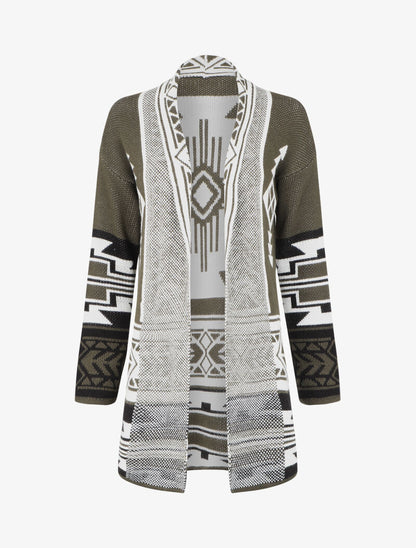 Gilet long à motif aztèque - Kaki - 4