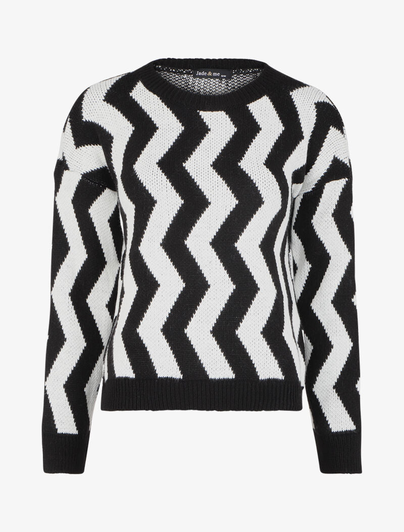 Pull à motif zig zag - Noir/blanc - 1
