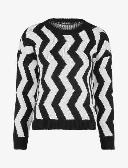 Pull à motif zig zag - Noir/blanc - 1