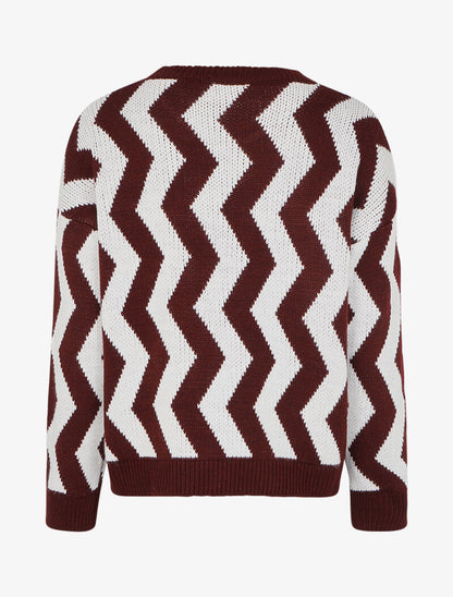 Pull à motif zig zag - Bordeaux/blanc - 2