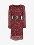 Robe droite imprimé petites fleurs à col rond - Bordeaux - 1
