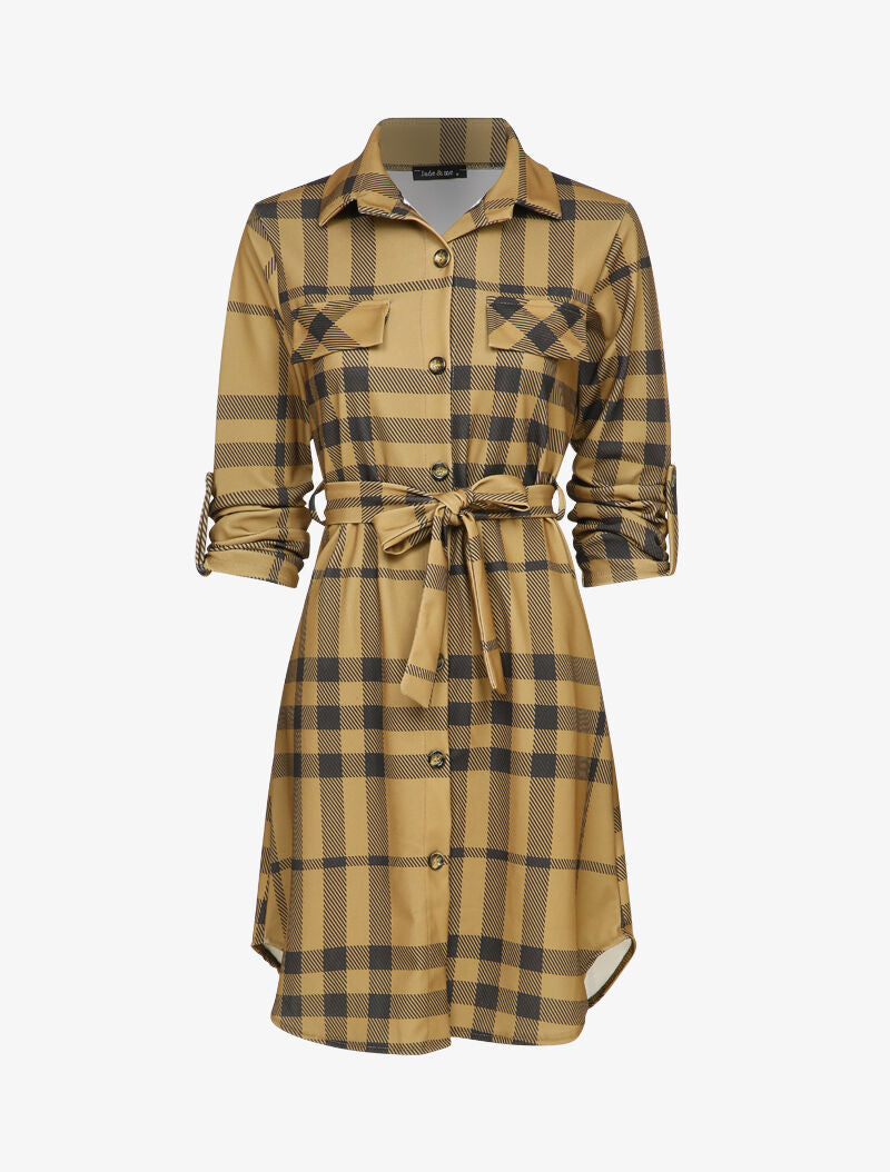 Robe chemise à carreaux graphiques - Noir/beige - 4