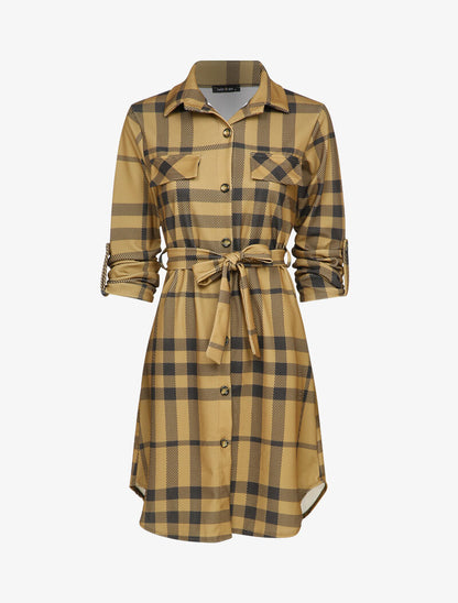 Robe chemise à carreaux graphiques - Noir/beige - 4
