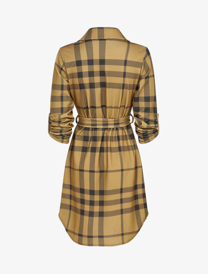 Robe chemise à carreaux graphiques - Noir/beige - 2