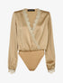 Body satiné à bords en dentelle - Beige - 1