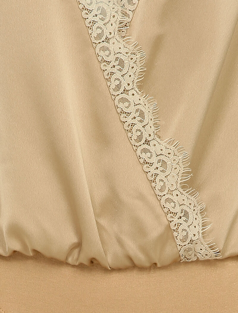 Body satiné à bords en dentelle - Beige - 3