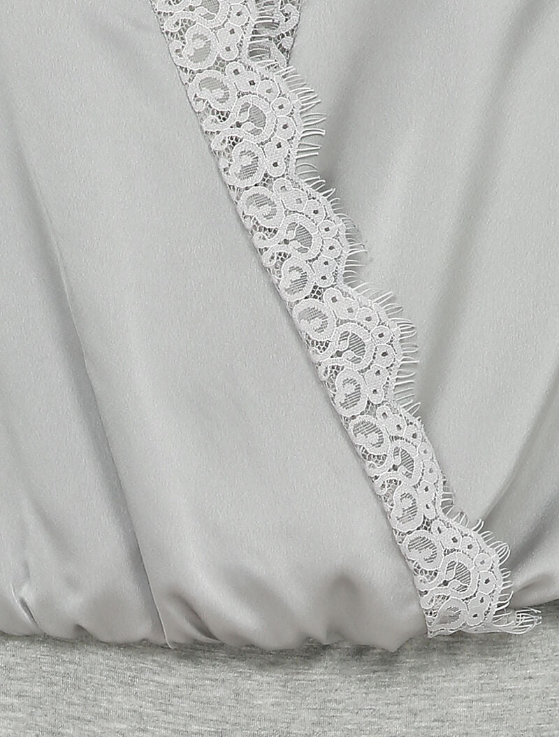 Body satiné à bords en dentelle - Gris - 3