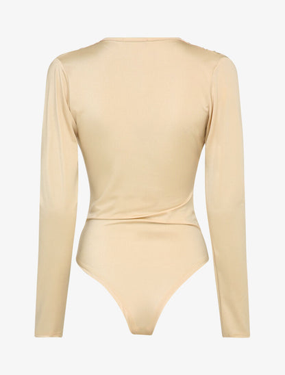 Body stretch à col V plissé - Beige - 2