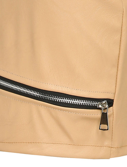 Mini-jupe en simili à bord zippé - Beige - 3