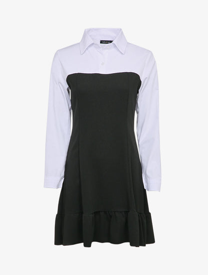 Robe volantée à empiècement chemise - Noir - 1