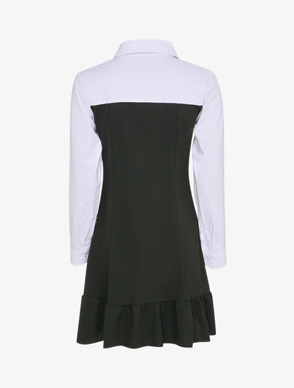 Robe volantée à empiècement chemise - Noir - 2