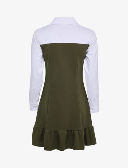 Robe volantée à empiècement chemise - Kaki - 2