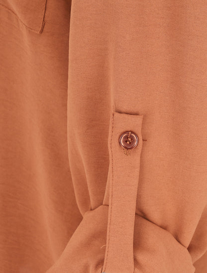 Chemise oversize avec chaîne à maillons dorés au dos - Camel - 3