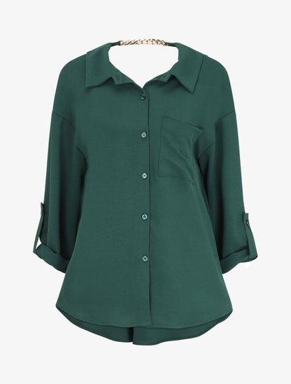 Chemise oversize avec chaîne à maillons dorés au dos - Vert - 4