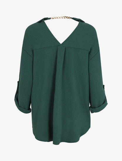 Chemise oversize avec chaîne à maillons dorés au dos - Vert - 2