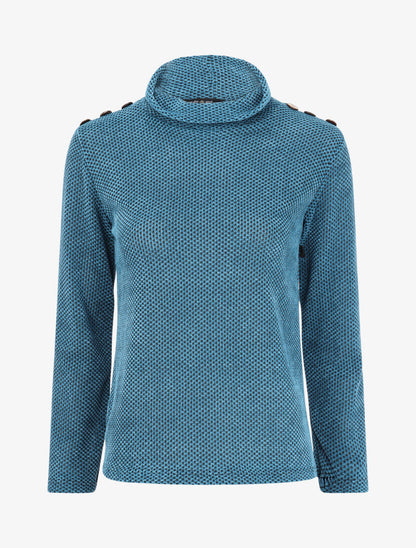 Pull texturé à col montant - Bleu - 1