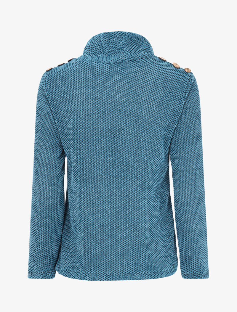 Pull texturé à col montant - Bleu - 2
