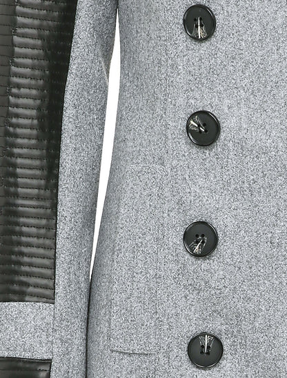Manteau à empiècement en simili matelassé - Gris clair - 3