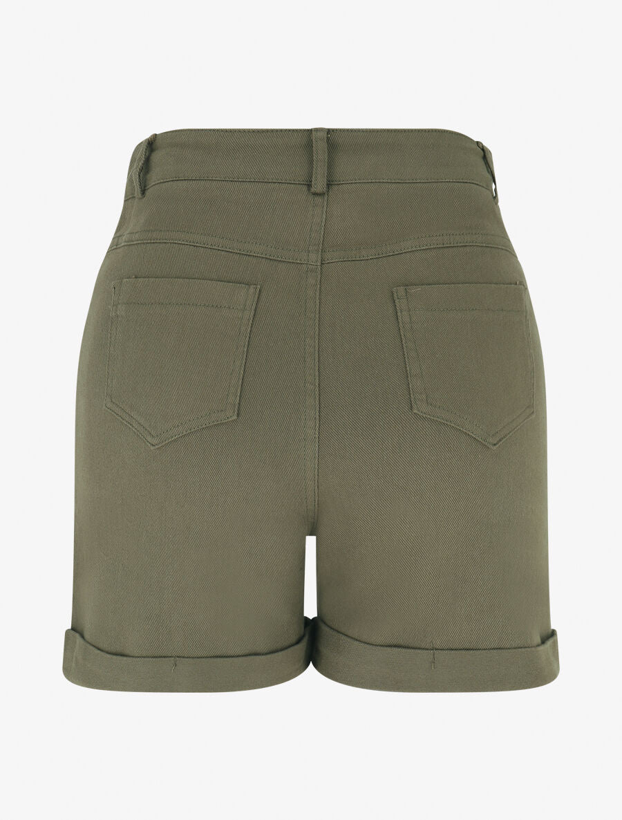 Short uni en jean à revers - Kaki - 2