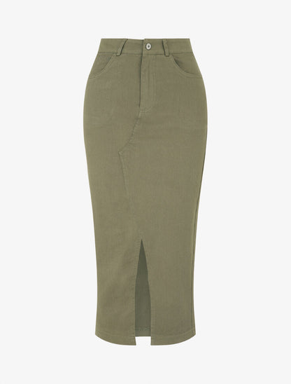 Jupe fourreau uni en jean - Vert - 1