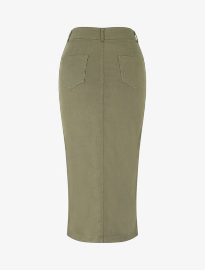 Jupe fourreau uni en jean - Vert - 2