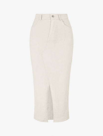 Jupe fourreau uni en jean - Ecru - 4