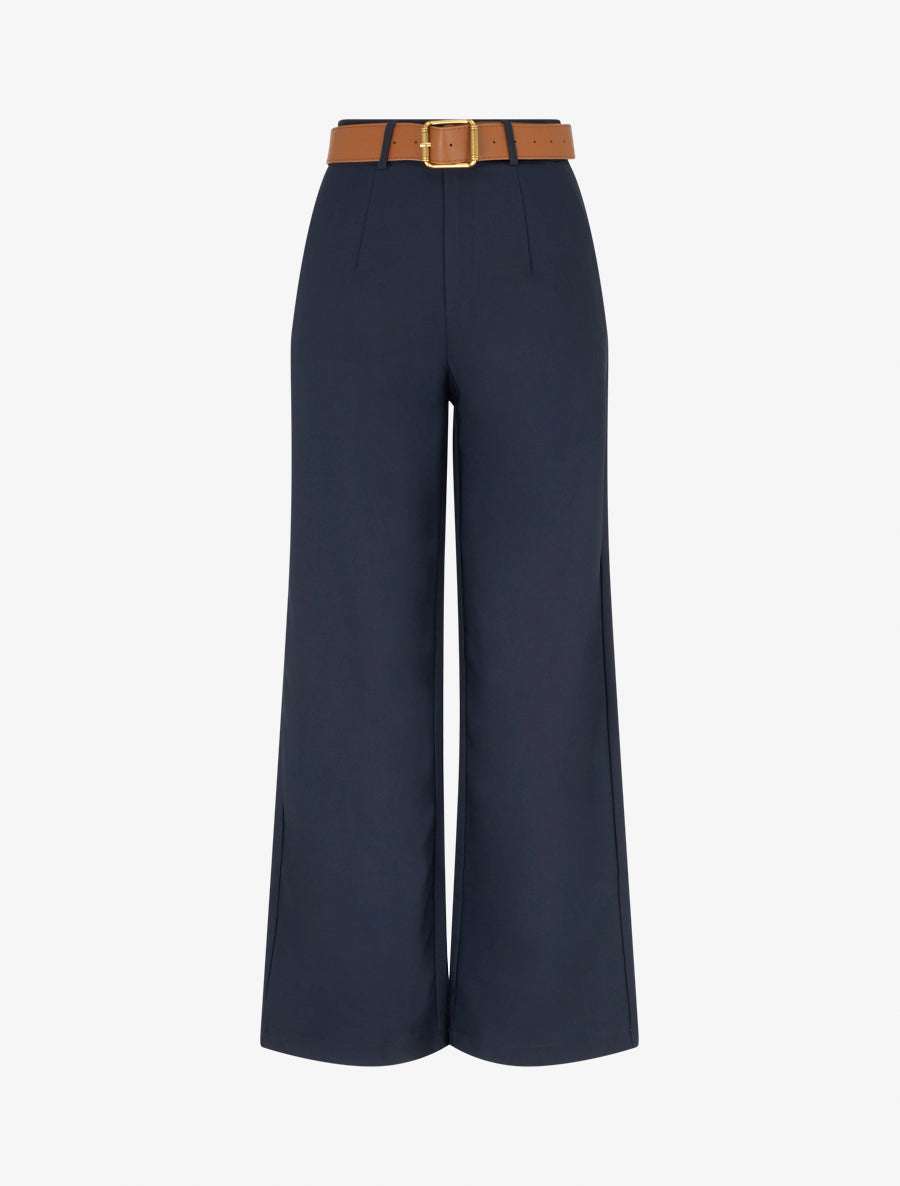Pantalon taille haute coupe ample - Marine - 1